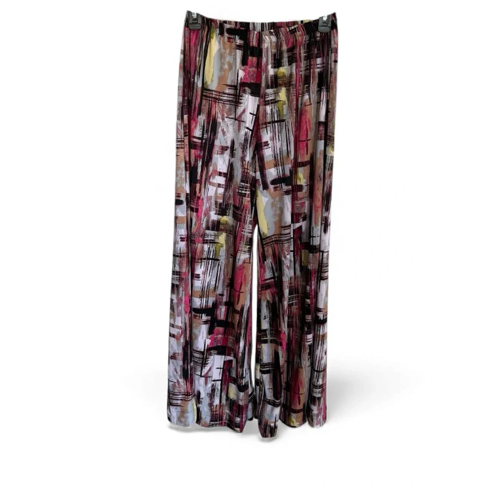 24/7 Comfort Apparel Abstract Print Wide Leg Pants – Multicolor Palazzo – Size L - Picture 2 of 7